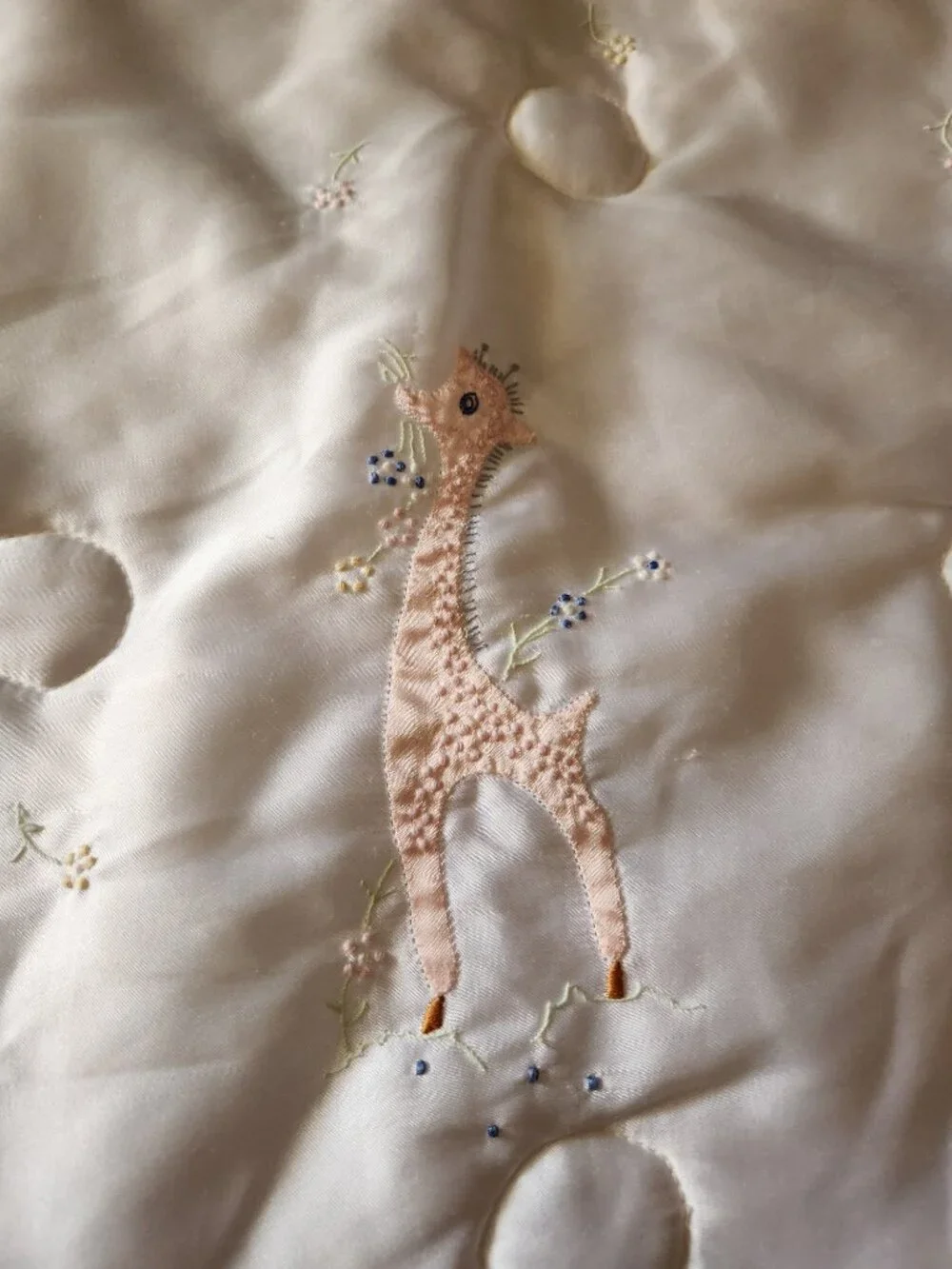 Vintage Sumersault pixie Mushroom embroidered satin baby blanket